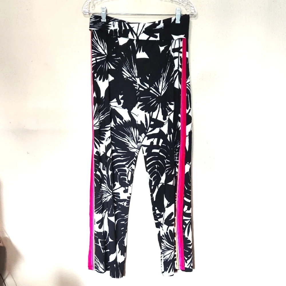 Trina Turk Black White Floral Swim Coverup with Hot Pink Trim